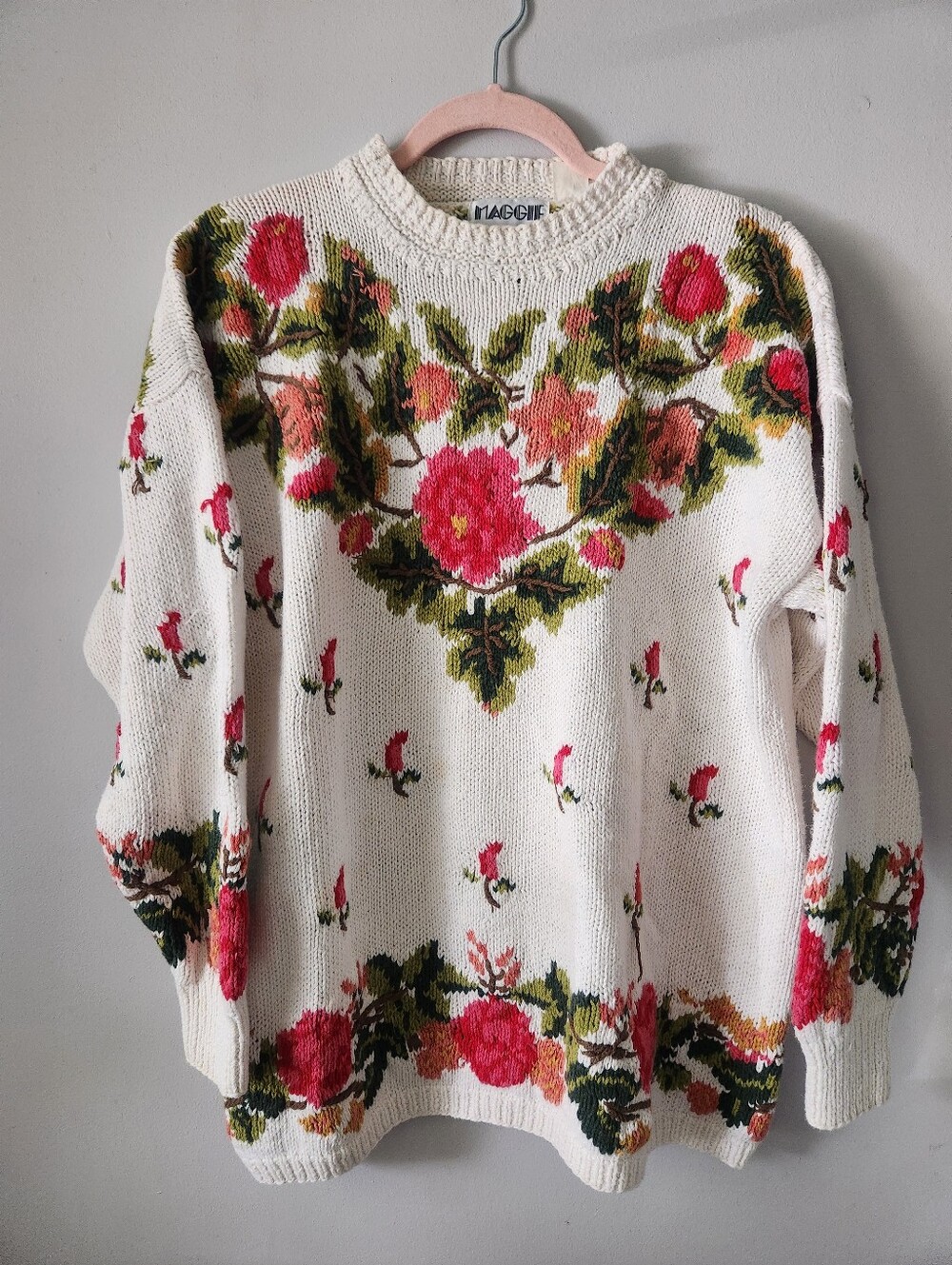 Maggie Jana Cotton Knit Flower Pattern Sweater